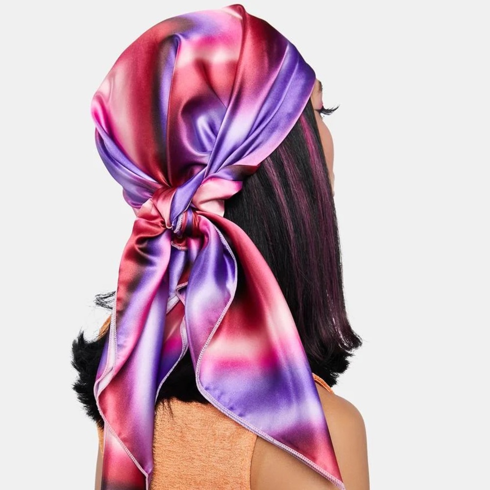 Elegant Purple and Pink Satin Headscarf